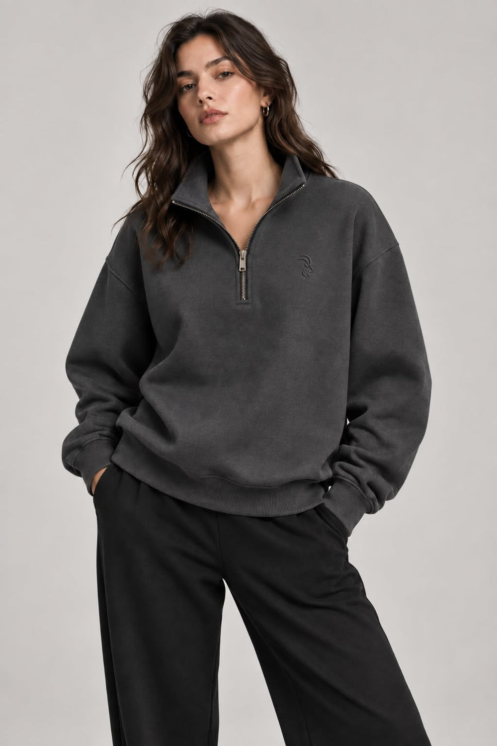 DIXWAR Women Premium Cropped Half-Zip Sweatshirt