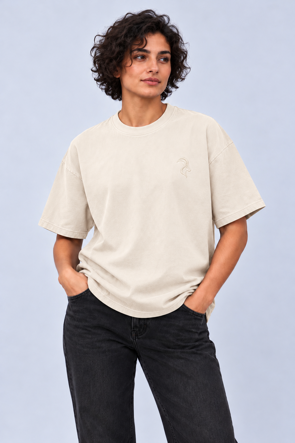 DIXWAR Women Premium Oversized Tee – Cream