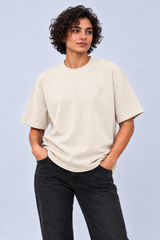 DIXWAR Women Premium Oversized Tee – Cream