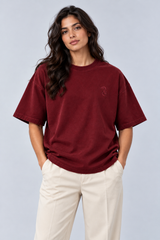 DIXWAR Women Premium Oversized Tee – Burgundy