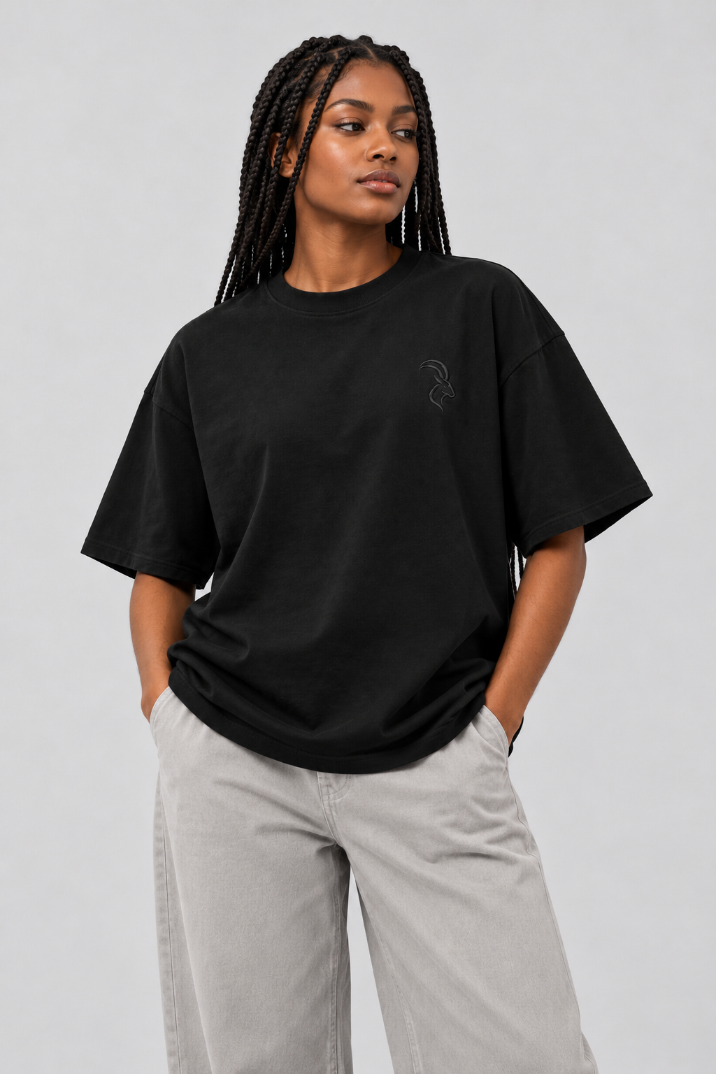 DIXWAR Women Premium Oversized Tee – Black