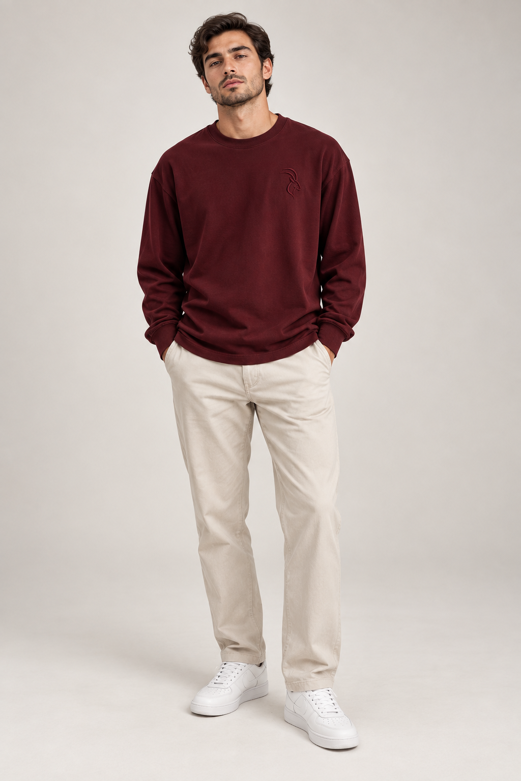 DIXWAR Premium Oversized Long Sleeve T-Shirt - Burgundy