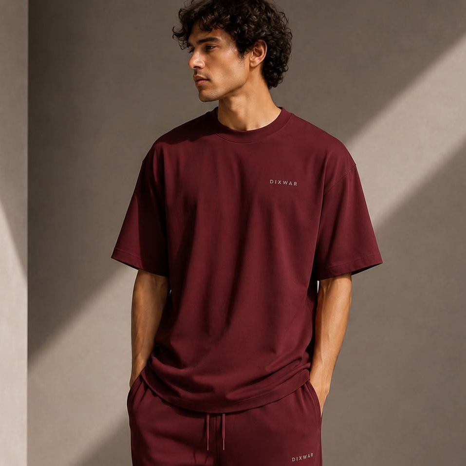 DIXWAR Premium Oversized Tee – Burgundy