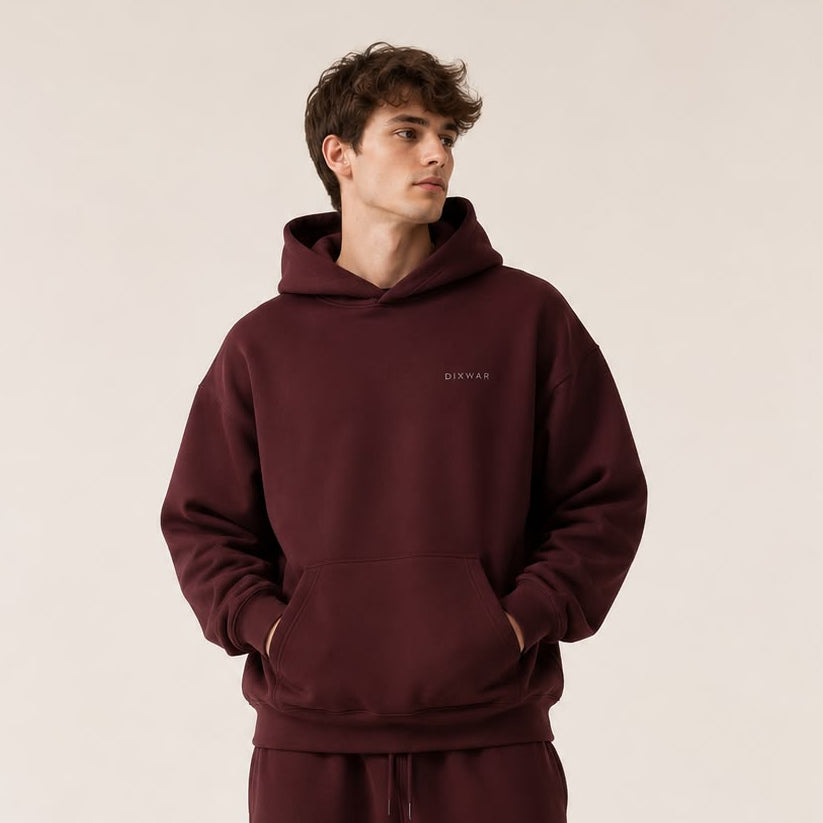 DIXWAR Premium Oversized Hoodie – Burgundy