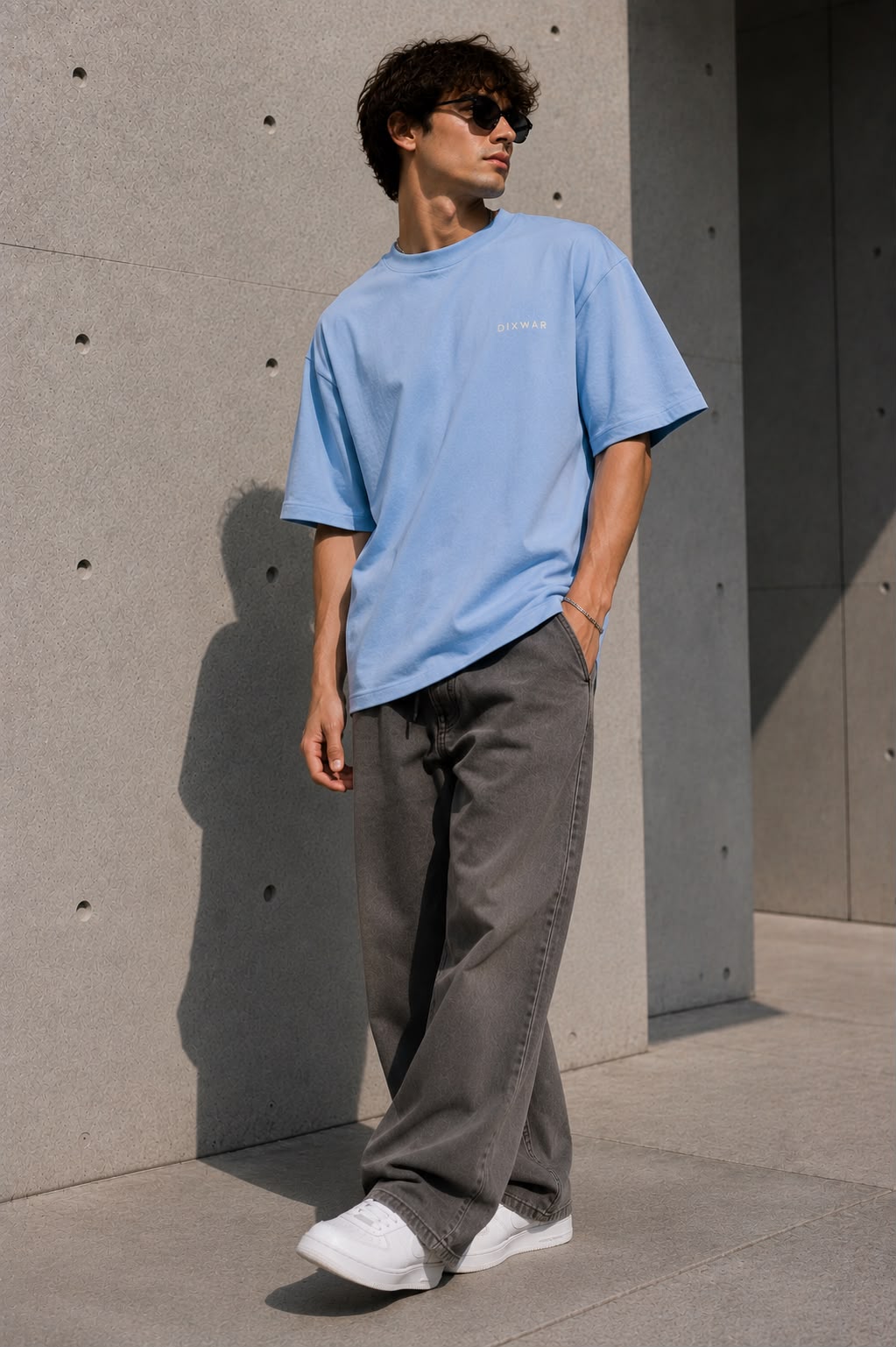 DIXWAR Premium Oversize Tişört – Açık Mavi