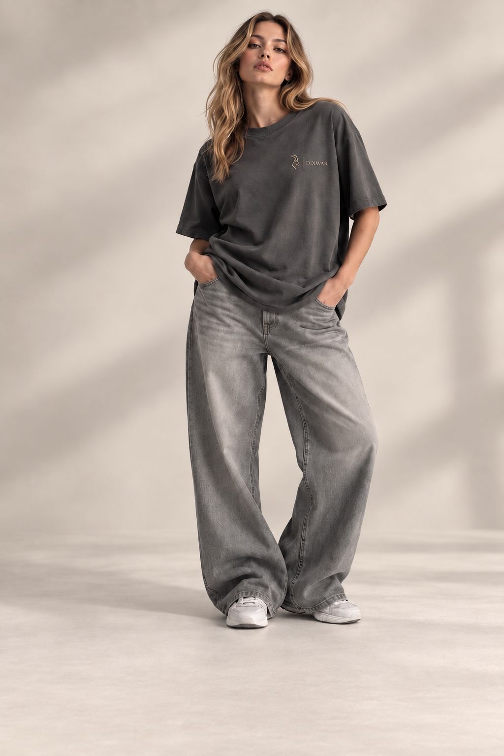 DIXWAR Women Premium Oversized Tee – Gray