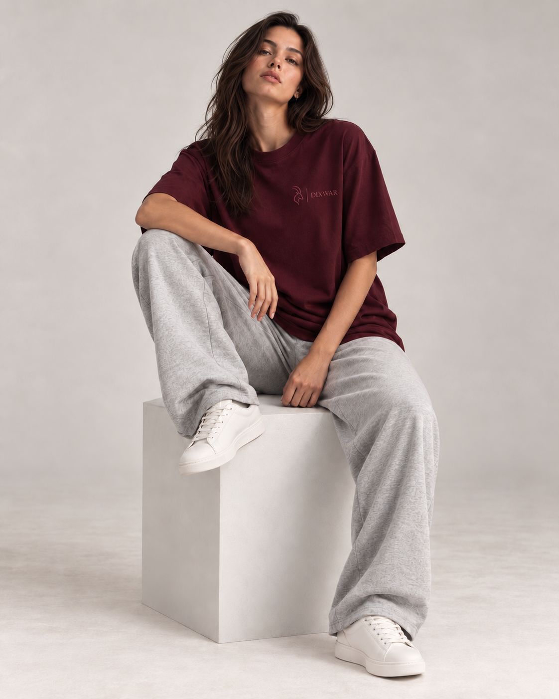 DIXWAR Women Premium Oversized Tee – Burgundy