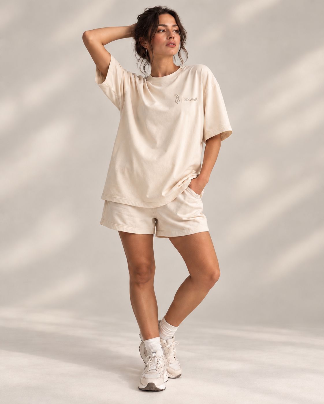 DIXWAR Women Premium Oversized Tee – Cream