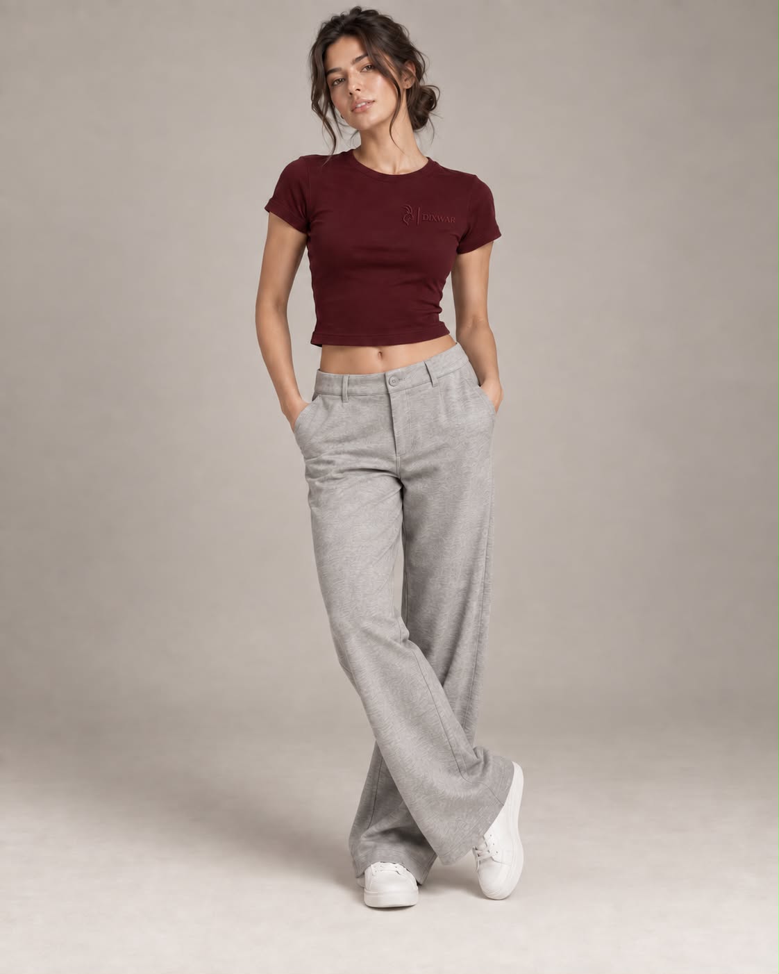 DIXWAR Women Premium Fitted Baby Tee – Burgundy